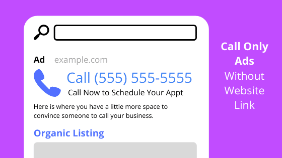 Sample of a Call Ad without the new visit website link in use.