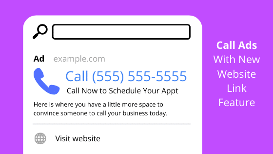 Sample of a call ad with the new website link in use