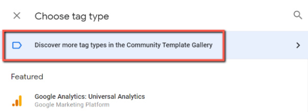Screenshot of Google Tag Manager Community Template Search