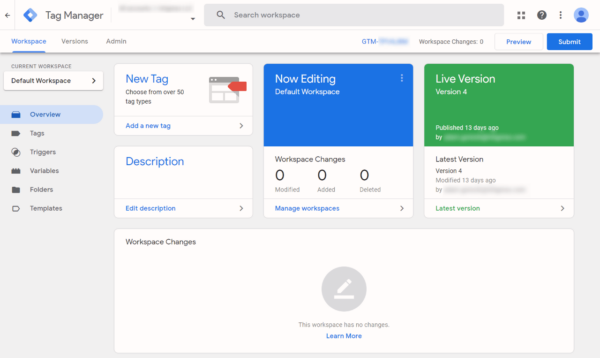 Screenshot of Google Tag Manager Dashboard