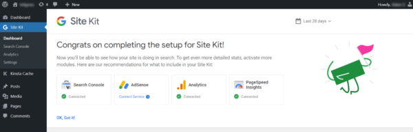 Screenshot of the Google Site Kit WordPress Plugin