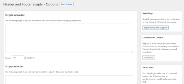 Screenshot of the Headers & Footers WordPress Plugin